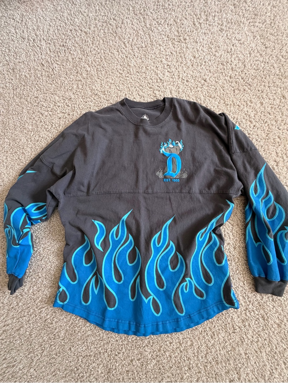 Disney Black Long-Sleeve Tee with Blue Flame Graphics